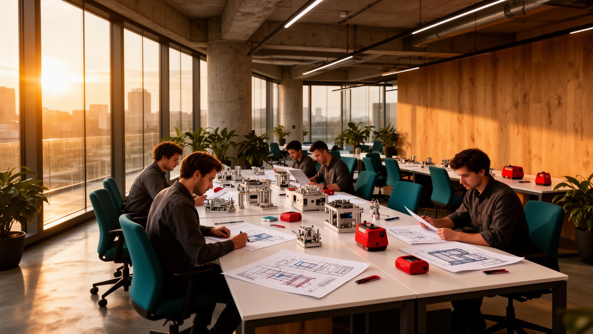 Engineers reviewing CAD drawings in the studio