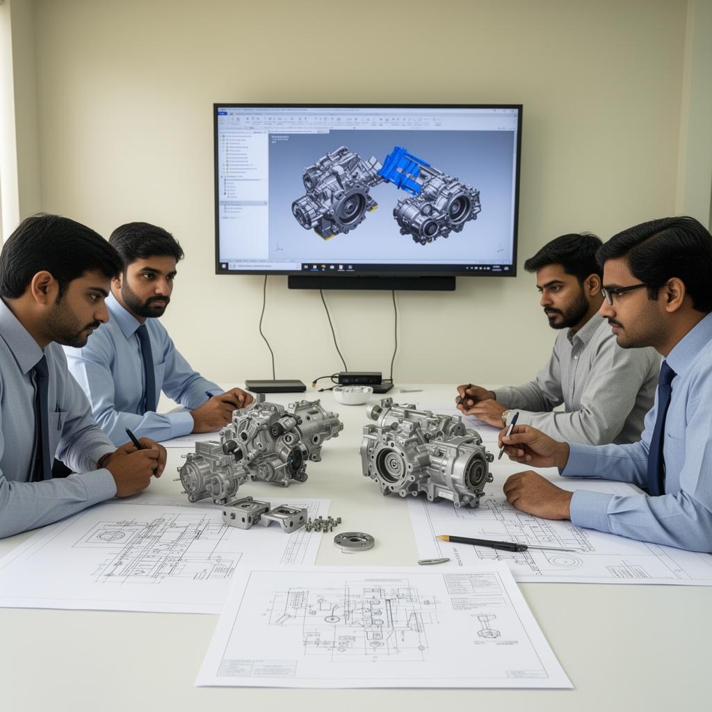 CADWORKS engineers reviewing prototypes and drawings